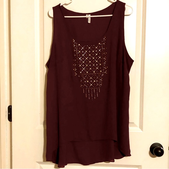 Studio Y Sleeveless Sheer Top Maroon With Bronze & Silver Embellishment Size XXL - Picture 1 of 7
